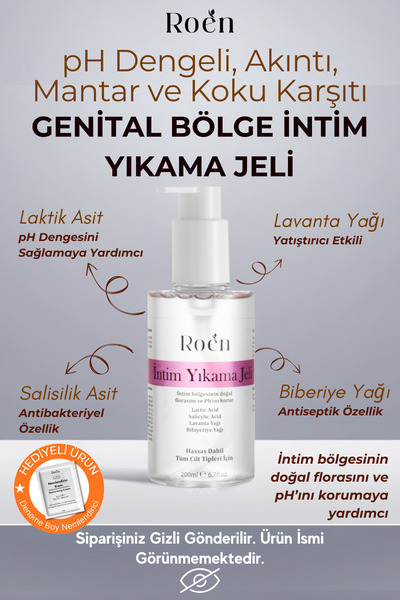 Roen İntim Yıkama Jeli Genital Bölge Temizleyici, Koku, Mantar, Kasıntı ph 3.8 İntim Bakım Ürünü 200ml