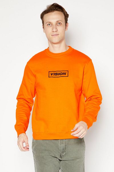 Vision Street Wear Men Crew Neck Long Sleeve Embroidered Logo Sweatshirt, Orange