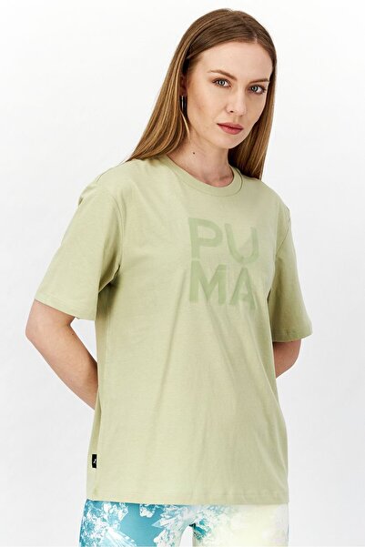 Puma Women Sportwear Fit Short Sleeve Brand Logo T-shirt, Light Olive