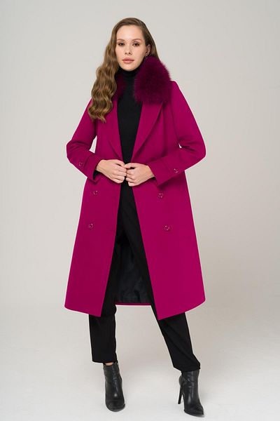 Olcay Palton de cașmir de lungime medie, cu guler detașabil, Fuchsia 3987-TK