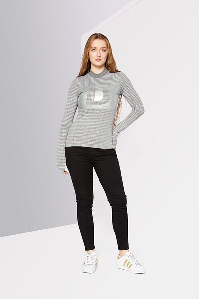 Diesel Women Crew Neck Long Sleeve Textured Blouse, Grey