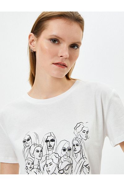 Koton Tricou imprimat, cu mânecă scurtă, cu decolteu, bumbac
