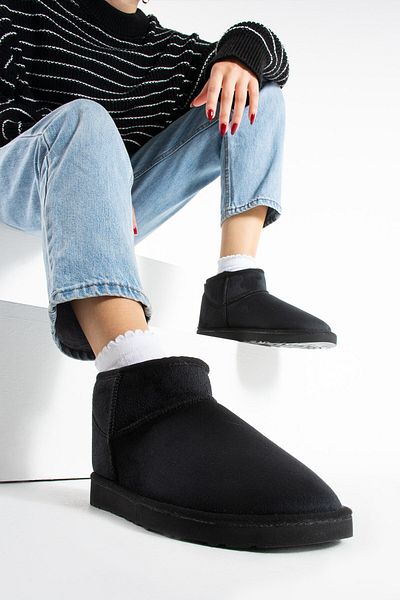 Seniorah Liana Black Suede Thin Sole Women's Boots with Fur Inside