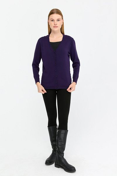 Desen Triko Γυναικεία ζακέτα V Neck Lycra - Μακρύ μανίκι, Μωβ