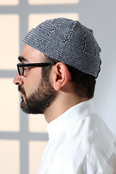 ihvan online Gri Katlamalı Çift Renk Kışlık Kadife Takke