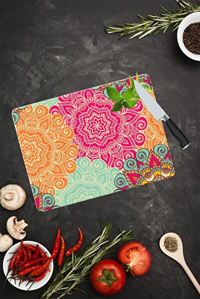 Saban 30x40 سم - ماندالا باللون الأحمر البرتقالي - لوح تقطيع زجاجي