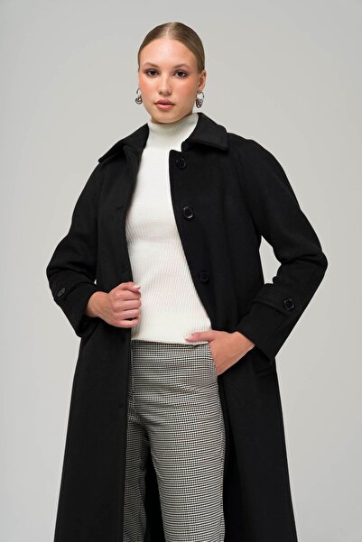 Olcay Košilový límec s raglánovým rukávem středně dlouhý kabát ČERNÁ 3945