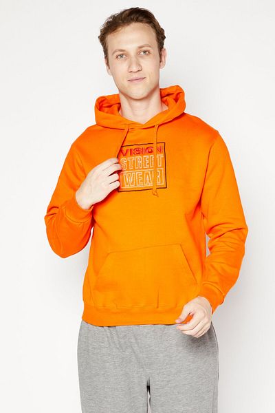 Vision Street Wear Men Long Sleeve Embroidered Logo Hoodie, Orange