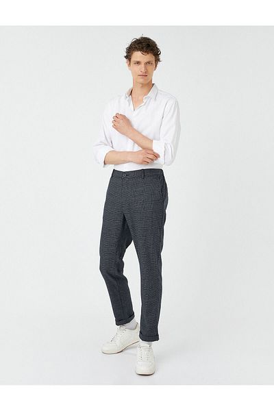 Koton Checked Trousers Pocket Detailed Buttoned Viscose Blend