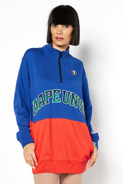 Aape By A Bathing Ape Women Mock Neck Graphic Print Long Sleeves Sweatshirt, Blue