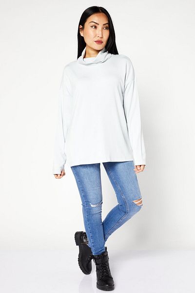 Esprit Women Turtle Neck Long Sleeve Plain Top, Light Blue