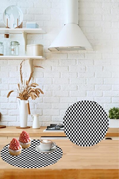 Saban Diameter 32 cm Checker Patterned Glass Cutting Board
