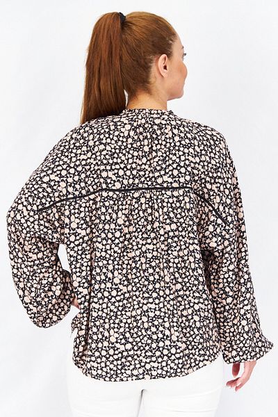 Esprit Women High Neck Long Sleeve Allover Print Shirt, Black
