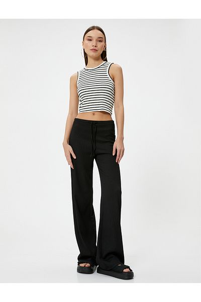 Koton Wide Leg Trousers Ribbed with Tie Waist