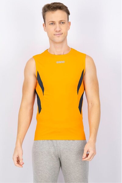 ARENA Men Sportswear Fit Sleeveless Running Top Tank, Orange and Silver