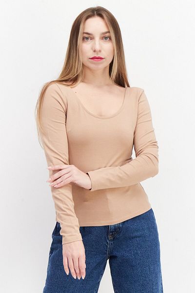 NA-KD Women Scoop Neck Long Sleeve Plain Crop Top, Light Brown