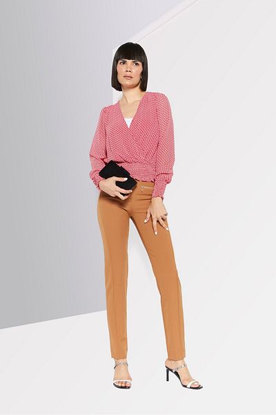 Michael Kors Women V Neck Long Sleeves Floral Print Blouse, Red Combo