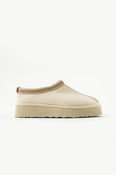 Seniorah Lisa Cream Suede Women's Fur Lined Sabo House Slippers