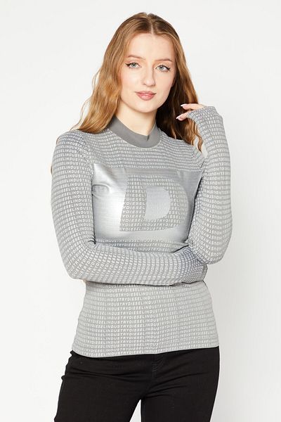 Diesel Women Crew Neck Long Sleeve Textured Blouse, Grey