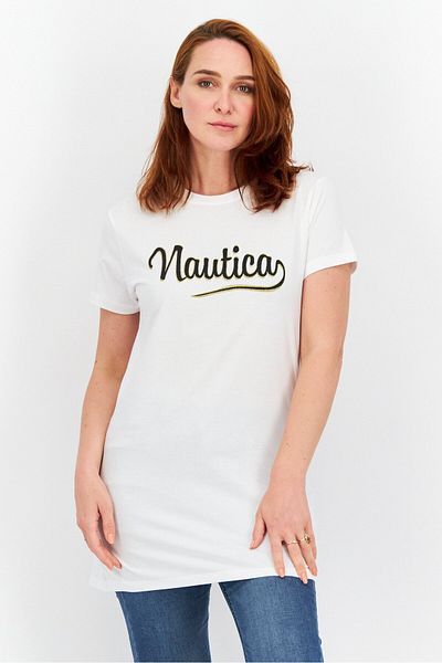 Nautica Women Crew Neck Short Sleeves Graphic Print T-Shirt, White