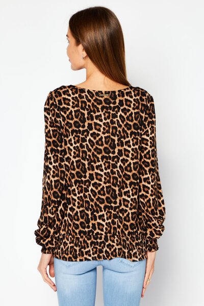 Michael Kors Women V-neck Long Sleeves Animal Print Blouse, Brown