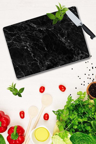 Saban 20X30 cm Glass Cutting Board Black Marble Look