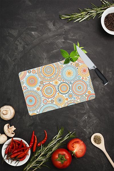 Saban 20X30 cm Mandala Patterned Round Glass Cutting Board