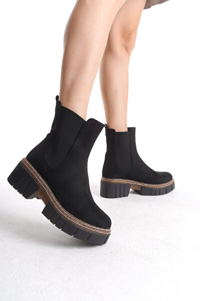 Solo Bag Kadın Siyah Düz Süet Lastikli Günlük Bot