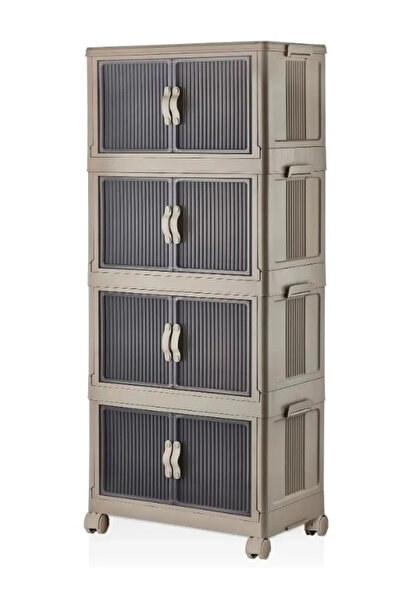 Evera Home Katlanır Taşınabilir Çok Amaçlı Dolap, Portatif Tekerlekli 4 Katlı...