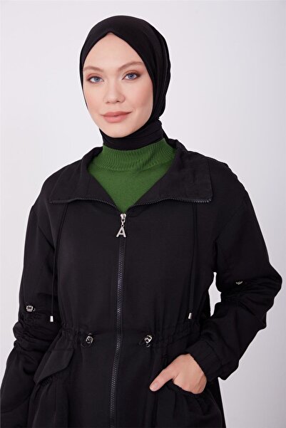 Armine Kolları Ve Beli Tünel Detaylı Pardösü 23k8519 Siyah