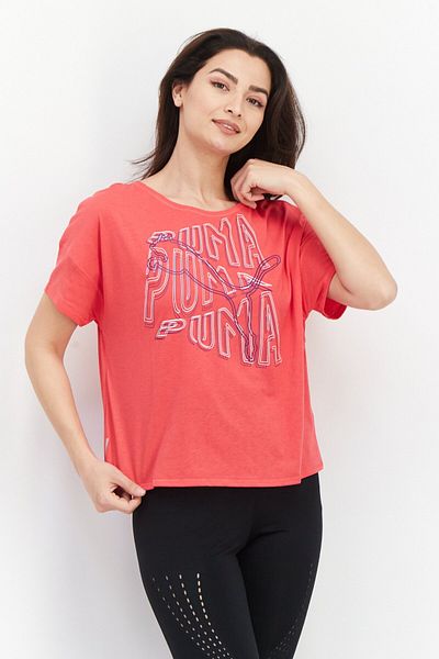 Puma Women Sportswear Fit U-neck Short Sleeves Graphic Printed Cropped Top, Red