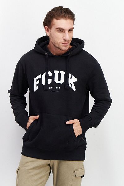 French Connection Men Brand Logo Hooded Fleece Sweatshirt, Marine