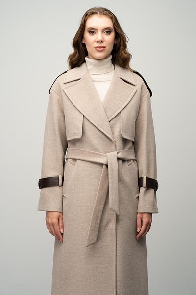 Olcay A.KAMEL 3031-K – Kaschmirmantel aus echtem Leder mit Accessoires und Cape-Detail