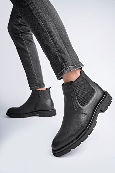 Deripabuc Hakiki Deri Siyah Erkek Deri Bot Mrd26-0105