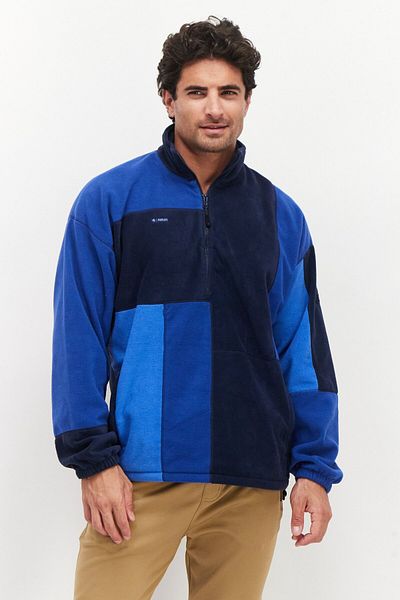 Fourlaps Men High Neck Long Sleeve Colorblock Half Zip Sweatshirt, Navy Blue