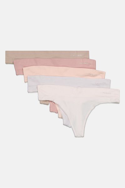Tahari Women 5 Pack Jacquard Thong Panty, Beige