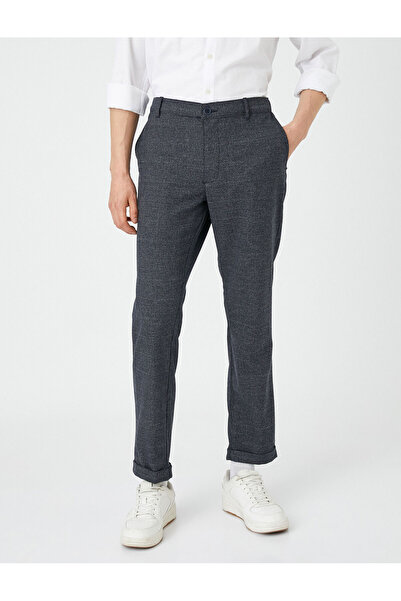 Koton Kareli Pantolon Cep Detaylı Düğmeli Viskon Karışımlı