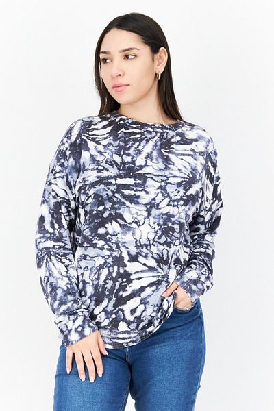 Andrew Marc Women Crew Neck Long Sleeve Tie Dye Sweatshirt, Navy