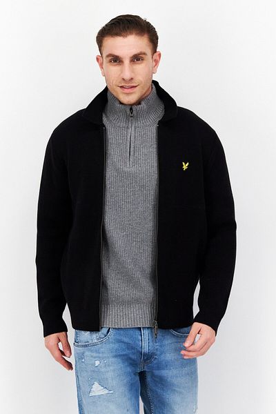 Lyle & Scott Men Full Zipper Long Sleeve Brand Logo Sweatshirt, Black