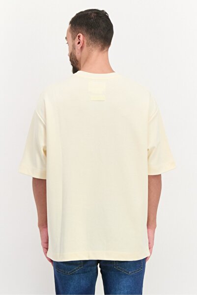 BLANK ESSENTIALS Men Crew Neck Short Sleeve Brand Logo T-Shirt, Beige