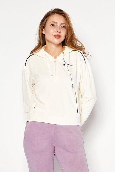 Champion سويت شيرت نسائي رياضي مناسب للخارج بغطاء رأس، أبيض فاتح