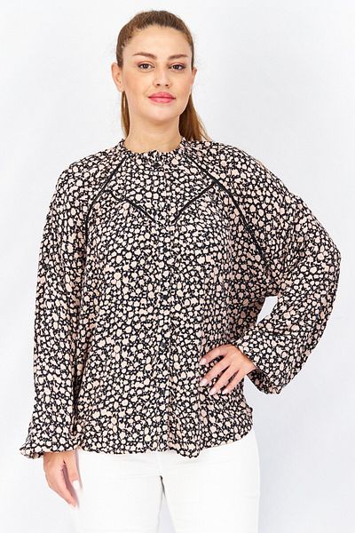 Esprit Women High Neck Long Sleeve Allover Print Shirt, Black
