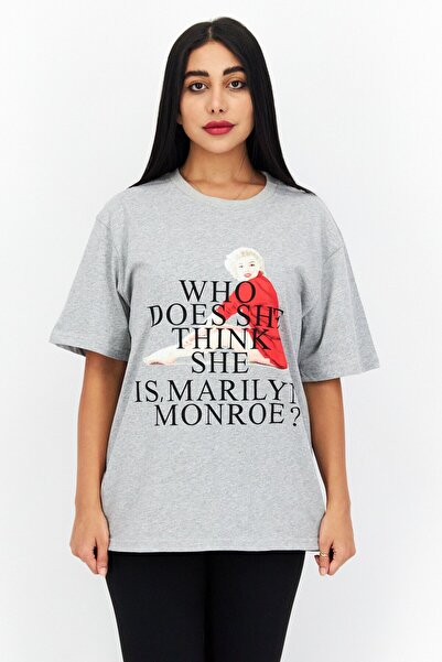 Marilyn Monroe تي شيرت نسائي كبير الحجم برسومات وأكمام قصيرة ورقبة دائرية، رم...
