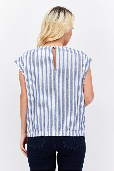 Esprit Women Round Neck Sleeveless Stripe Shirt, Blue