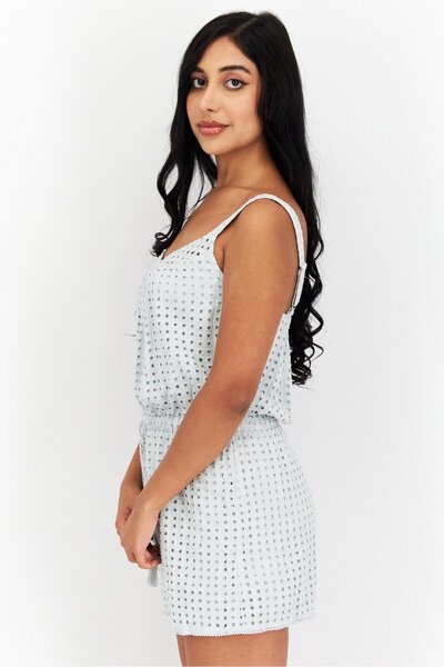 Gentle Fawn Women Eyelet Sleeveless Playsuits, Light Blue