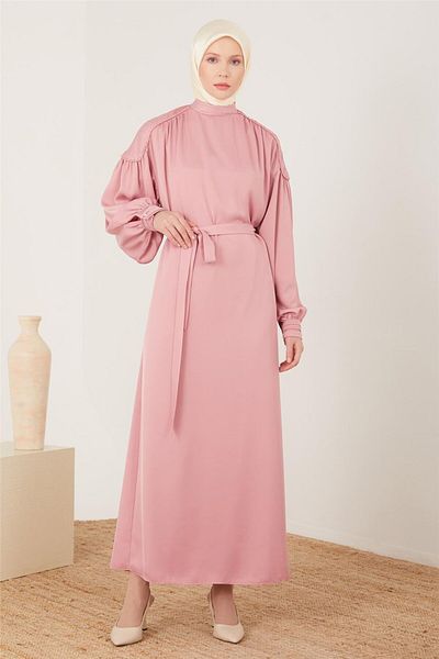 Armine Candy Pink Pleated Cuffed Evening Dress - 23Y9617