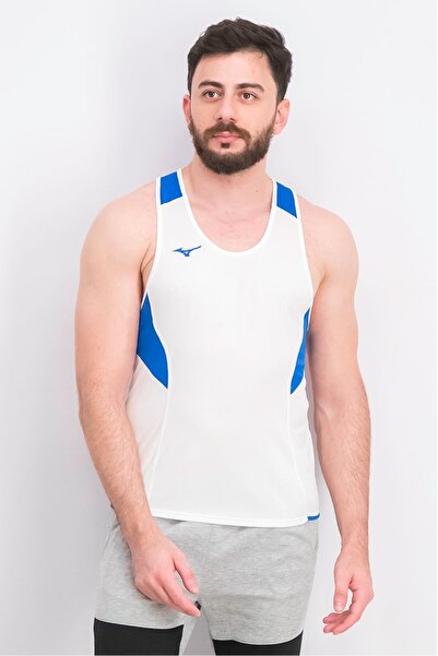 MIZUNO Men Sportswear Fit Brand Logo Top, White and Royal Blue