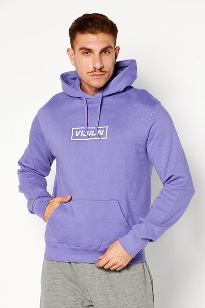 Vision Street Wear Men Hooded Neck Embroidered Logo Long Sleeves Sweatshirt, Purple