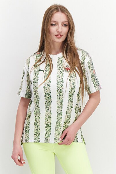 Puma x Liberty تي شيرت رياضي نسائي مطبوع بأكمام قصيرة مناسب للتدريب، متعدد ال...