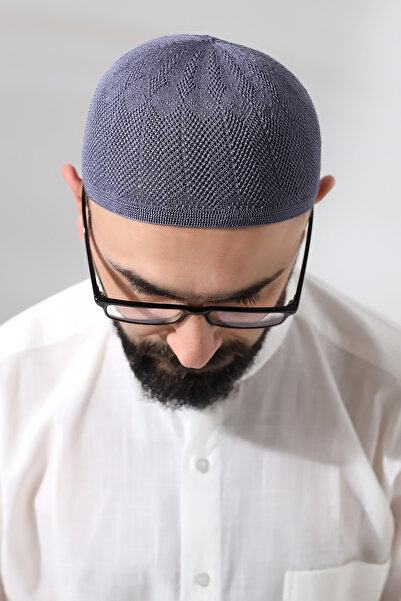 ihvan online Темно-сіра сапфірова мереживна в'язана молитовна шапочка